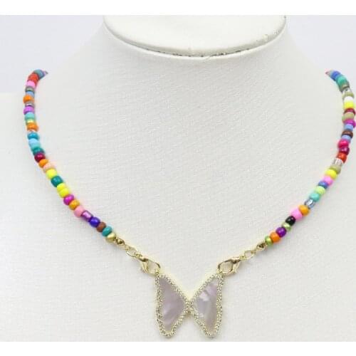 5 Pcs Zircon Butterfly Pendant necklace White shell butterfly style Beaded strand Jewelry Accessories Jewelry Necklace 9852