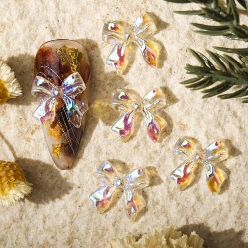 50 Pcs/pack 3D Aurora Bowknot Resin Nail Art Decorations Flowers Butterfly DIY Nail Jewelry Accessories Wholesale Drop Shipping