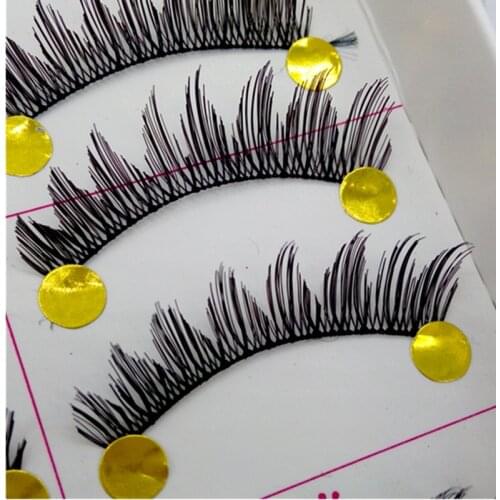 Free shipping hot sale 10Pairs Hand made full strip Fake False Eyelashes Natural Long ThickCotton Stem F06 Beauty Health Makeup