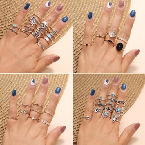 Bohemian Geometric Ring Sets Clear Crystal Stone Opening Rings for Women Jewelry Accessories