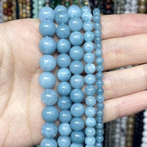 Wholesale Natural Blue Chalcedony Stone Beads Round Loose Spacer Beads For Jewelry Making DIY Bracelet Handmade 4/6/8/10/12mm