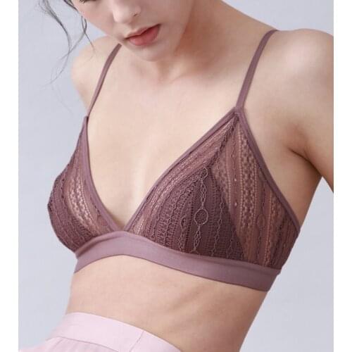 Silk Ring-Free Underwear Female Thin Lace Triangle Cup Bra Ultra-thin French Sexy Comfort Unfettered