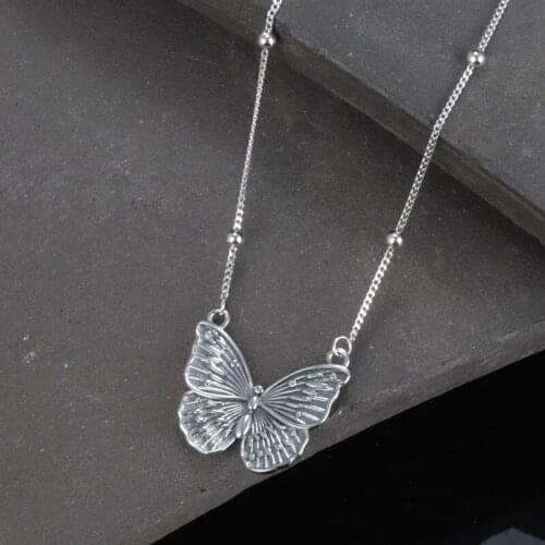 MeibaPJ Real S925 Sterling Silver Retro Minority Design Clavicle Chain Cold Wind Butterfly Necklace Exquisite Party Jewelry