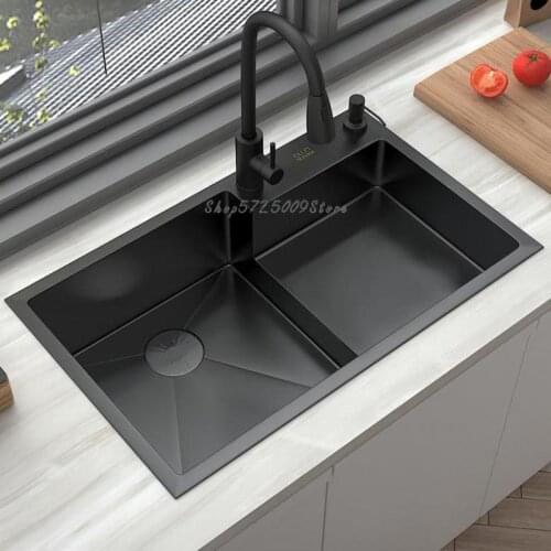 Black Nano 304 Stainless Steel Sink Single Sink Kitchen Sink Double Sink Step Sink