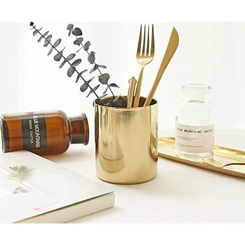 TUTU Rose Gold Stainless Steel Cylinder Pen Holder for Desk Organizer Stand Multi Use Pencil Pot Office Decor H0203