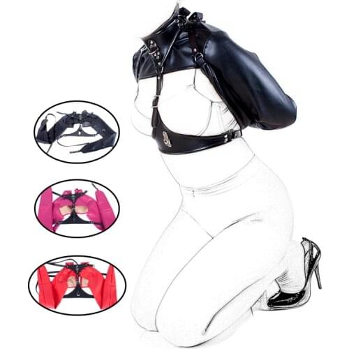 Fetish Erotic Bondage PU Leather Strait Jacket, Open Breast Straitjacket Bondage Restraints Harness, Adult Sex Toys For Woman