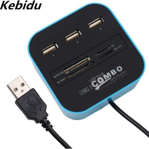 Kebidu USB Hub 2.0 480Mbps Card Reader Multi USB Splitter 3 Port Combo For MS M2 SD MMC TF for Apple Macbook Air 05
