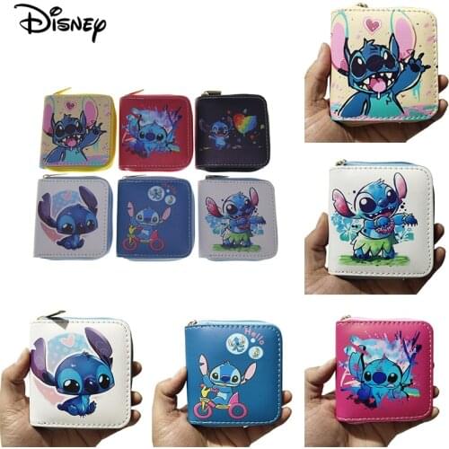 Disney Stitch PU Short Zipper Small Wallet Cute Cartoon Student Multi-function Multi-Style Student Mini Coin Purse for Children