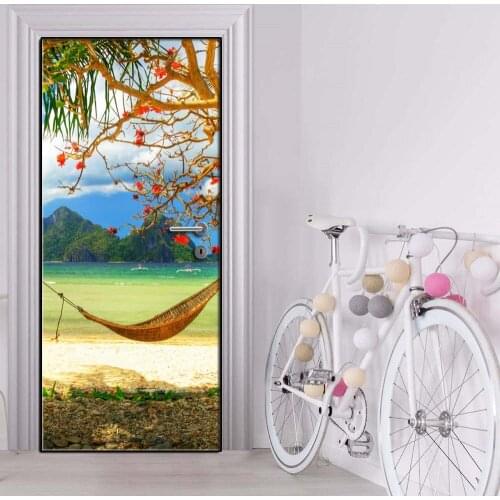 Creative Door Sticker Summer Hanging Seat Door Cover Wall Stickers Kitchen Wallpaper Renew Mural Decal Home Decor