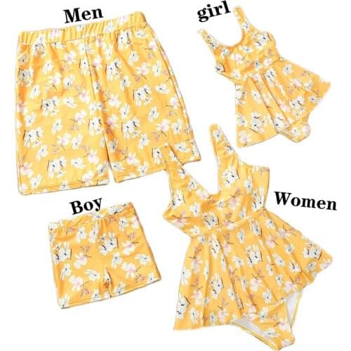Mother Daughter Swimsuit Dad Son Short Ruffle Matching Family Outfits Beachwear Mom And Daughter Swimwear Mommy Me Bathing Suit