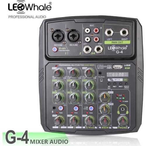 LEOwhale Digital 4 Channel Audio Interface Mixer DJ Console with Bluetooth,USB, Monitor,Mobile Phone Live Broadcast Guitar