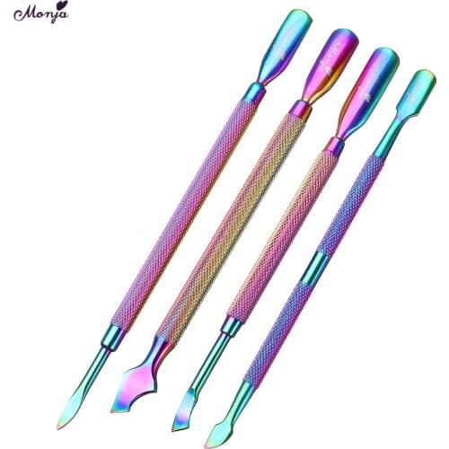 Monja Dual End Nail Art Plating Chameleon Stainless Steel Cuticle Dead Skin Remover Spoon Pusher Gel Manicure Tool
