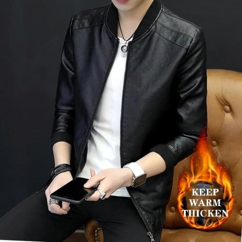 Mens Leather Jacket with Velvet Keep Warm Self Cultivation New PU Coat Fashionable Handsome Temperament On the Top Cheap Best