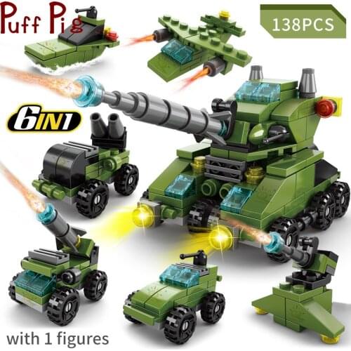 138pcs 6in1 Building Blocks Land Forces Bricks Tank City Construction Childrens Educational Toys Gift for Boys Figures Bricks