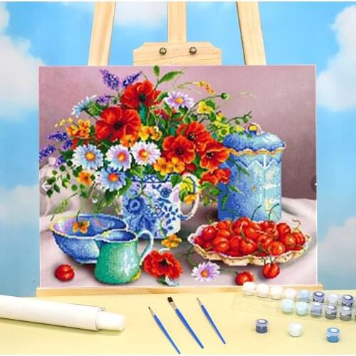 Fruit Flower Art Paint By Numbers Complete Kit Acrylic Paints 40*50 Canvas Pictures Decorative Paintings Crafts For Adults Art