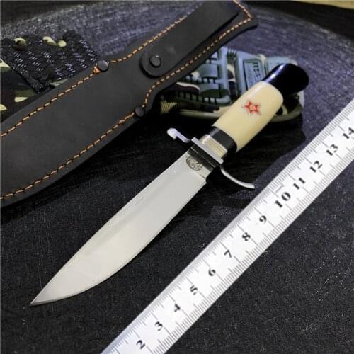 Russian Finka NKVD KGB Wit Fixed Blade Knife Hunting Pocket Outdoor EDC Camping Knife White Resin Handle 440C Blade Mirror