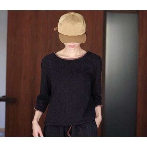 2021 autumn new thick double-sided two-color knitted cowboy Terry casual top long sleeve Pullover t-shirt 0901-4