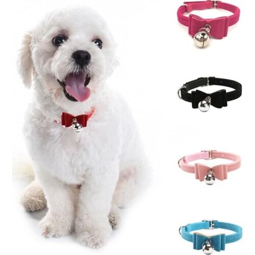 Dog Cat Collar Velvet Bow Tie Safety Elastic Bowtie Bell Pet Supplies Adjustable Strong Dog Pet Collar with Buckle and Clip