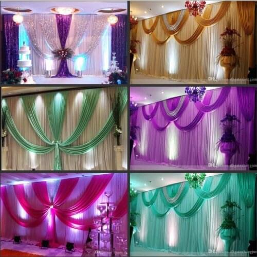 Top-rated 3x6m white and gold wedding backdrop curtain with swag wedding drapes wedding stage backdrop Free Shipping