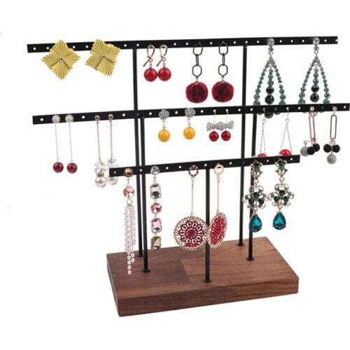 Wholesale Wooden Base Metal Ear Studs Pendant Jewelry Holder Display Stand Organizer Earrings Presenting Rack 65 Holes