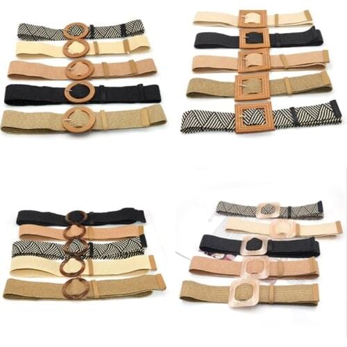 2020 1pc Summer Women Braided Elastic Belt Buckle Vintage Bohe Straw Buckle Belt Women Knitted Belt Dress Belt 4styles