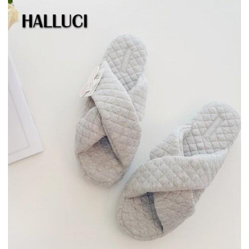 Simlpe Cross rhomb cotton Women Home Slippers peep toe bedroom non-slip soles indoor slippers Shoes Woman Slip on Female Slides