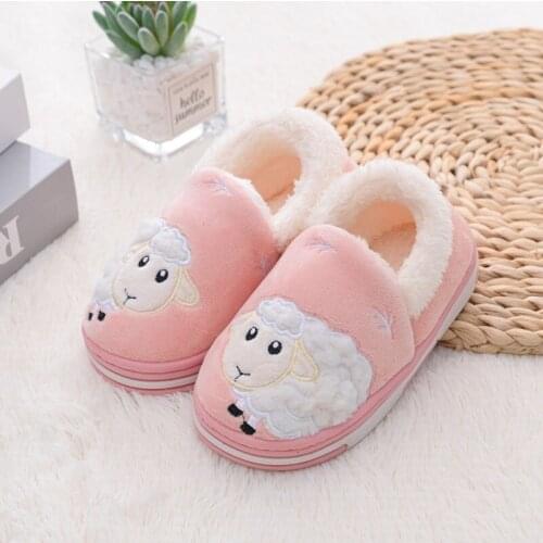 Kids Slippers Cotton Sheep Shoes Winter Toddler Infant Kids Baby Warm Shoes Girls Cute Cartoon Soft-Soled Home Slippers Shoes