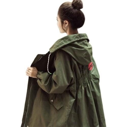 2020 New Hooded Windbreaker Women Korean Spring Autumn Womens Clothing Casual Loose solid color Long Trench Coats Outwear V326