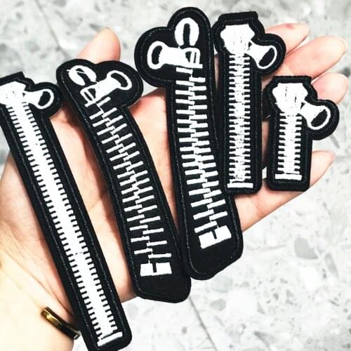 1Pcs Black Cool Zipper DIY Embroidered Iron On Patches for Clothing Backpack Stickers Sew On Badges Patch