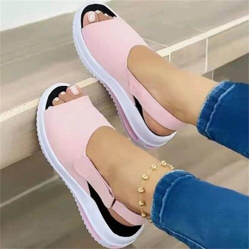 Women Sandals 2021 Summer Vintage Wedge Shoes Pumps Chunky Mid Heels Plus Size Open Toe Shoes Female Flats Platform Sandals