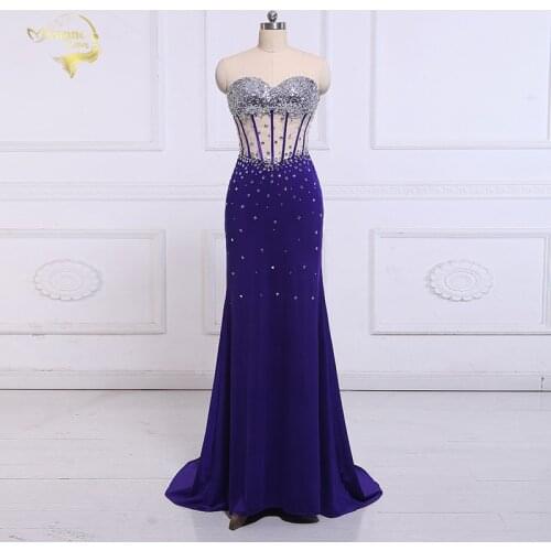 Jeanne Love Formal Long Evening Dresses Elegant 2019 Transparent Mermaid Sexy Shiny Woman Evening Dress Robe De Soiree OL5218