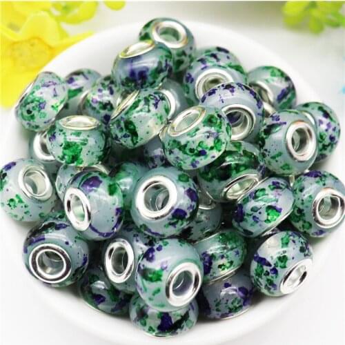 10Pcs/Lot Flower Printing Color Floral Style 5mm Round Big Hole Spacer Beads Charms Hair Beads Chain Core Pendants Jewelry Bulk