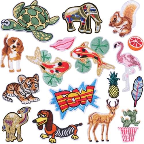 50pcsLot Embroidery Patche Letter Clothing Decoration Accessories Animal Elephant Tiger Tortoise Diy Iron Heat Transfer Applique