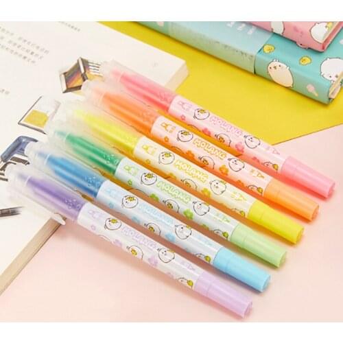 6Color/Set Creative Cute Double Head Colorfull Fluorescent Highlighter Hand Account Drawing Pen Marcador Child Gift Office Suppl
