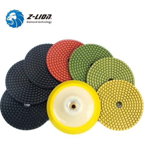 Z-LION 8pcs/set Diamond Polishing Pad & 5/8-11 Thread Backer Pad 4" 100mm Granite Marble Concrete Stone Grinding Disc Power Tool