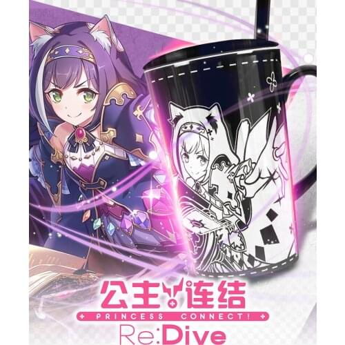 Anime Princess Connect! Re:Dive Kyaru Water Cup Daily Ceramic Coffee Mug Cup Gold stamping Men Women Spoon+Cup lid Cup Xmas Gift