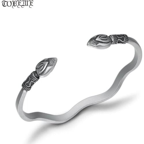 Handcrafted 100% 999 Silver Fish Cuff Bracelet Vintage Silver Lotus Women Bracelet Ladys Bangle Resizable