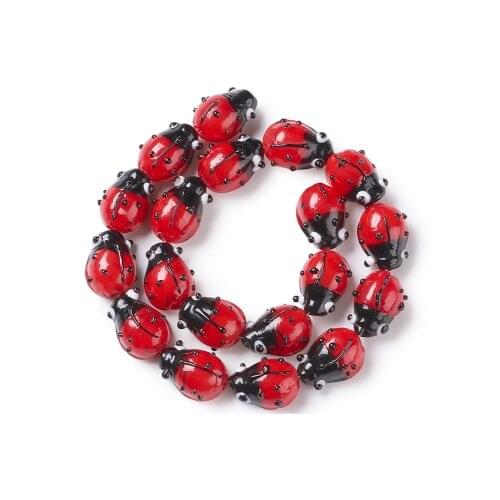 20pcs/Strand Handmade Lampwork Beads Strands 3D Ladybug Loose beads Necklace Bracelet Jewelry Making DIY Supplies