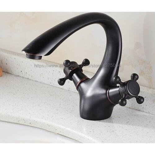Black Oil Rubbed Brass Bathroom Sink Faucet Double Cross Handle Bath kitchen Mixer Hot and Cold Tap Nnf040