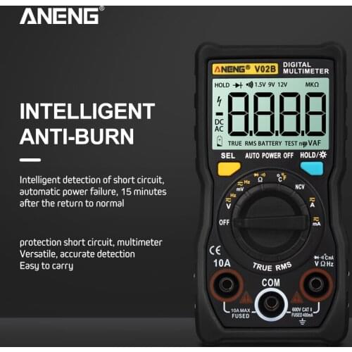 V02B Digital Multimeter Auto True-RMS intelligent NCV 4000 Counts AC/DC Voltage Current Ohm Temperature Meter Tester