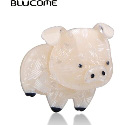 Blucome Cute Animal Shape Large Pig Brooches Acrylic Crystal Jewelry Children Kid Women Clothes Bag Winter Hat Pins Accessories