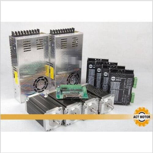 ACT Motor 4Axis Nema23 Stepper Motor Dual Shaft 23HS2430B 425oz-in 3A 4Leads Bipolar+Driver DM542 128Micro US UK DE FR IT Free