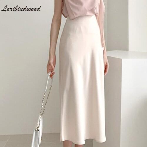 Elegant High Waist Satin Skirt Women Casual A-Line Midi Silk Slim Summer Autumn Skirts for Women Women Clothes