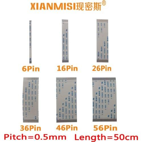 FFC FPC Flat Flex Extension Cable 6Pin 16Pin 26Pin 36Pin 46Pin 56Pin Same Side 0.5mm Pitch AWM VW-1 20624 60V Length 50cm 5PCS