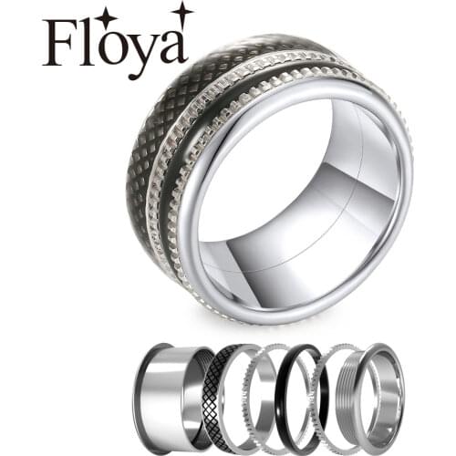 Floya Classical Black Rings Original Stainless Steel Ring Wedding Band Femme Layers Ring Bague Bijoux Free Box Gift