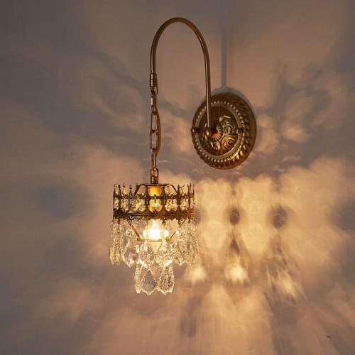 French Crystal Wall Lamp Retro Bedroom Living Room Aisle Bedside Light