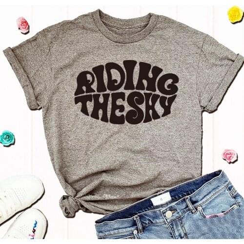 Women Riding The Shy Letters Print Graphic Cute Tees Loose Short Sleeve Cotton Summer Clothing O Neck Casual Aesthetic T shirts
