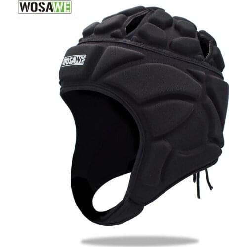 WOSAWE Black Goalkeeper Helmet Thickened EVA Padded Adjustable Breathable Head Guard For Soccer Rugby Baseball Ice Hockey Sports