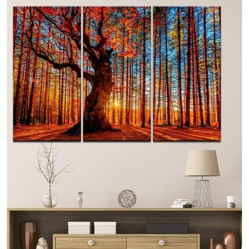 3 Panel Modern Printed Tree Painting Picture Cuadros Sunset Canvas Painting Wall Art Home Decor For Living Room Frame Artwork