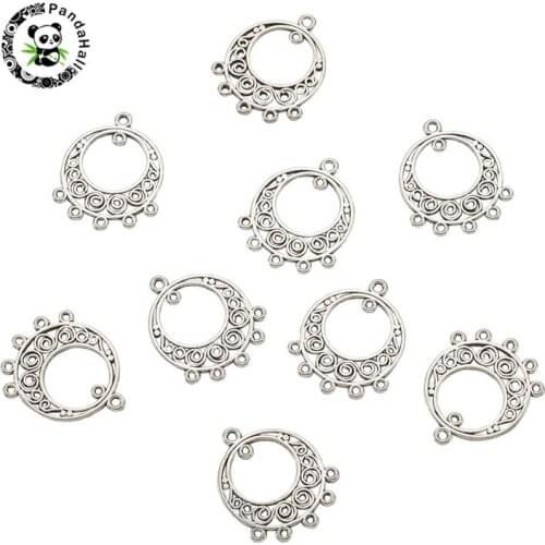 Pandahall 100 pcs Tibetan Style Alloy Chandelier Components for Jewelry Findings Making Flat Round Lead Free 24x20x1mm Hole:1mm